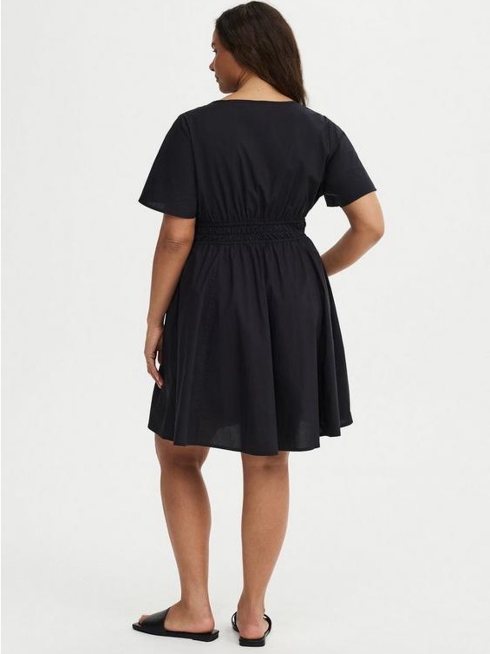 torrid Black V-Neck Smocked-Waist Midi Dress Sz 1X - Picture 2 of 6